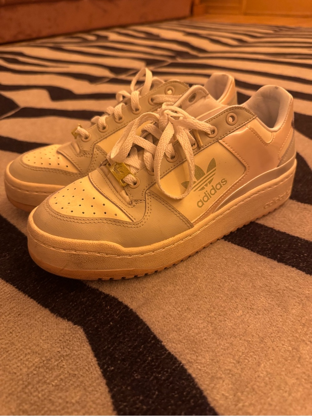 adidas White Sneakers with Gold Trefoil Accent